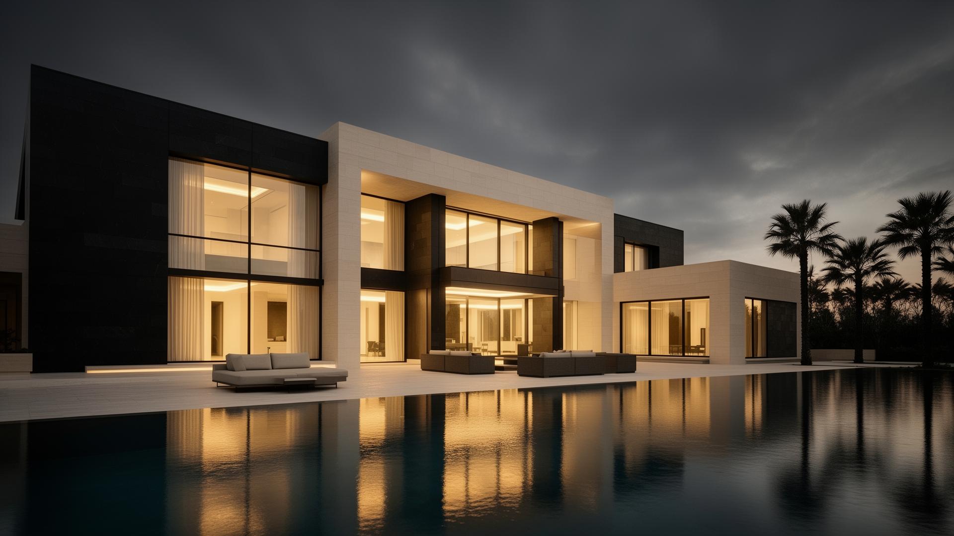 Luxury modern estate at twilight